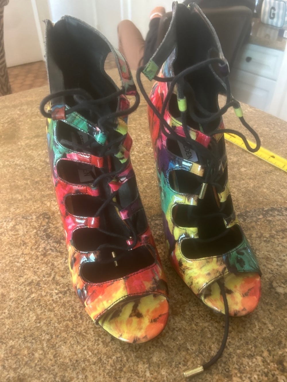 Women's Multicolor Lace-Up Peep-Toe Heels